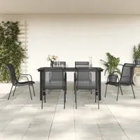 VidaXL 7-tlg. Garten-Essgruppe Schwarz Stahl und Textilene