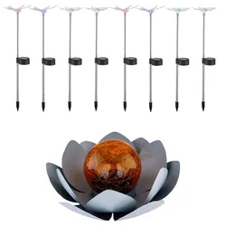 9x LED Solar Lampen Lotoblume Außen Steck Leuchten Libelle Schmetterling Farbwechsel Strahler