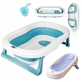 LaCute Babybadewanne Set Faltbare Babywanne mit Thermometer und Badewannensitz Kelch, (Klappbare Babywanne mit Sitz und Badewannenzubehör), Leichte, faltbare Babywanne mit integriertem Temperatursensor rosa|blau