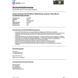 Arduino Portenta Cat. M1/NB IoT GNSS Shield Cinterion TX62, NB-IoT, GLONASS/Galileo/BeiDou