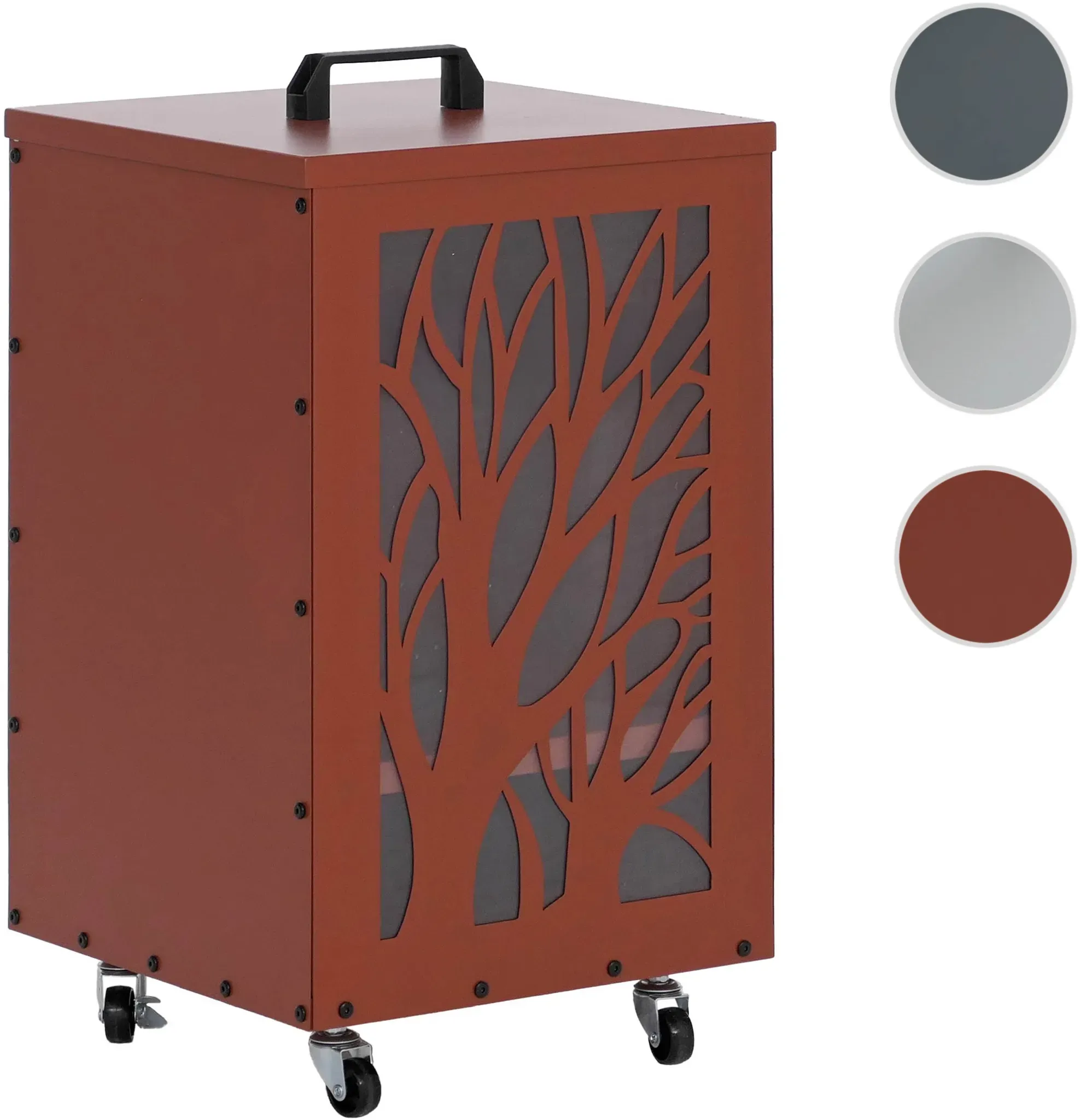Pelletbehälter HWC-Q30 Bäume, Pelletbox Aufbewahrungsbox für z.B. Tierfutter, Rollen Füße 64x36x36cm ~ kupferfarben