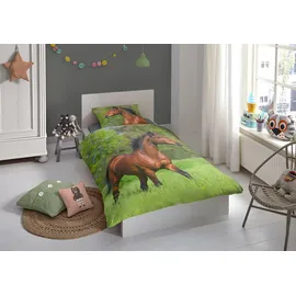 Good Morning Running horse grün/multi 135 x 200 cm + 80 x 80 cm