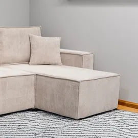 möbel punkt Wohnlandschaft Ecksofa Creme COMO Cord mit Bett Sofa Schlafsofa Ottomane rechts links universell