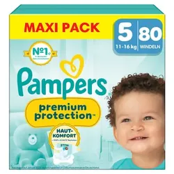 Pampers Windeln Premium Protection, Gr.5 Junior 11-16kg, Maxi Pack (1x 80 Windeln), 5 (12-17 kg)
