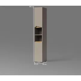 livinity Livinity® Badschrank, Greige, Grau, Holzwerkstoff, 6 Fächer, Rechteckig, 30x180x35 cm mit Türen, und offenen Fächern