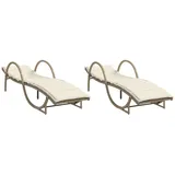 vidaXL Sonnenliegen 2 Stk. mit Auflagen Beige Poly Rattan 60 x 199 x 42 cm