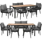 Swing&Harmonie Garten Sitzgruppe für 6 Personen mit WPC Tisch, Sofa, Stühlen – wetterfest – Seilgeflecht – Sitzkissen – Outdoor Lounge - anthrazit/grau - Schwarz/Grau