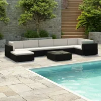 vidaXL Polyrattan Lounge-Set mit Auflagen 8-tlg. schwarz 41261