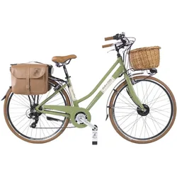 Elektro-Stadtfahrrad Dolce Vita Frau mit Korb und Taschen - Olivgrün olivgrün M