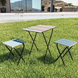 [en.casa] Bistroset ‘Pieksämäki’ 3-tlg. Set aus 1 Tisch und 2 Hockern Metall Holz Mehrfarbig