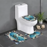 U-Förmiger Teppich Meeresschildkröte Tropische Fische Muscheln Korallenriff Blau Meereslebewesen 3D Herz Strand Küste Badezimmer Vorleger 3-Teiliges Wc Vorleger Set 3 Teilig Badezimmer-Garnitur
