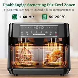 circlio Heißluftfritteuse 2 Kammern 10L schwarz