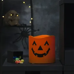 LED Kerze Halloween D: 15cm H: 15cm Batteriebetrieb orange