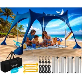 eloneo Strandzelt, Sonnensegel Strand 228x214x200 cm, LSF 50+, Sonnenschutz für Strand mit Sandschaufel, Heringen und 4 Stabilitätsstangen, 4 Personen, Navy
