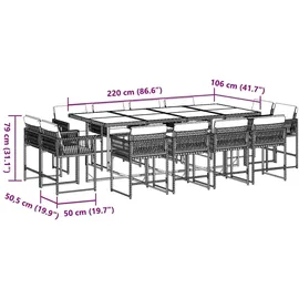 vidaXL 13-tlg. Garten-Essgruppe mit Kissen Braun Poly Rattan