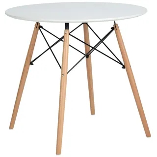 LiePu Esstisch Rund Küchentisch Konferenztisch Skandinavisch, MDF Klein Esszimmertisch mit Holzbeine für 2-4 Personen, HxD:75 x 80 cm,Weiß