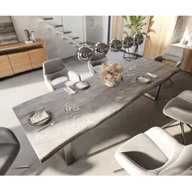 DeLife Esstisch Edge 300x100 XL Akazie Platin Edelstahl Schmal Live-Edge - Grau/Silber