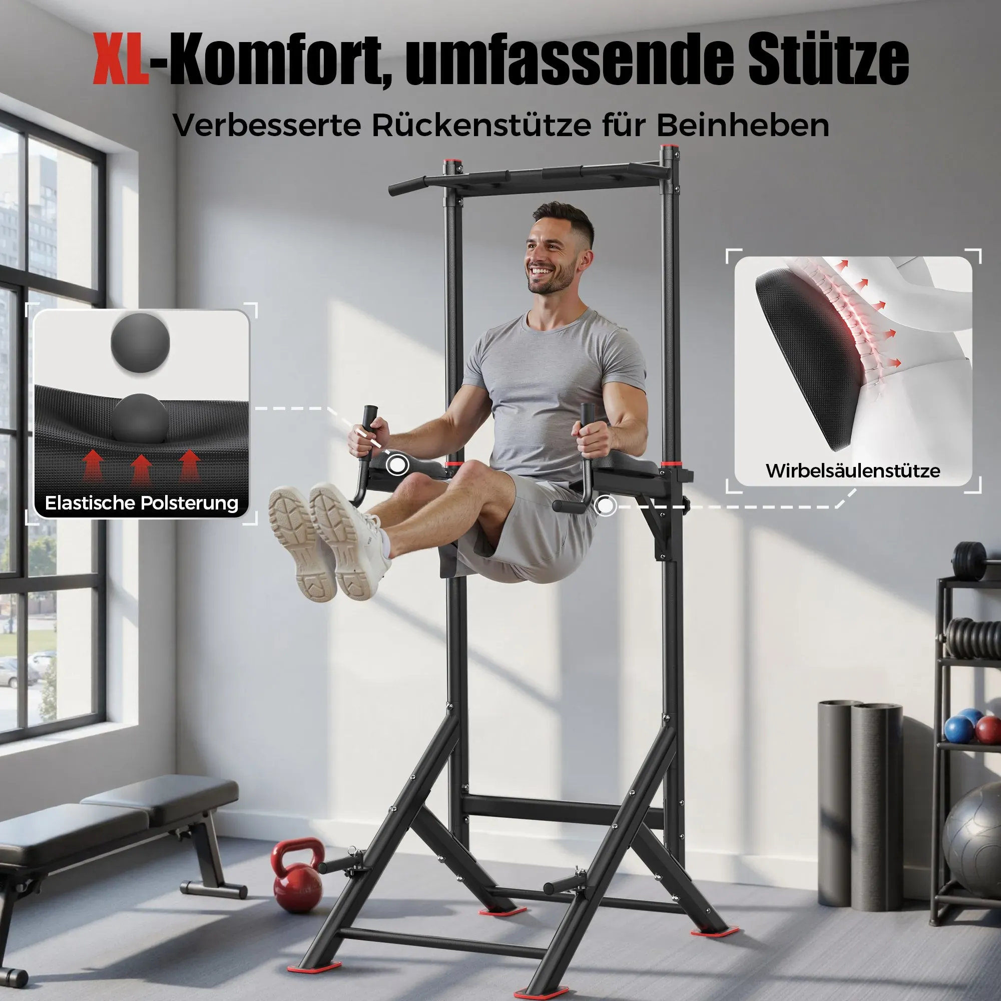 Sportsroyals Power Tower, Dip-Station, Klimmzugstange für das Krafttrainingsgerät im Heim-Fitnessstudio, 204 kg
