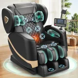 F FURNIMAT Massagesessel, Ganzkörper-Massagestuhl mit 14 Rollen, 8 Komfort-Luftkissen & Zero Gravity– Bluetooth Lautsprecher, Touchscreen, Handyhülter, Wärme für Lenden und Beine (Schwarz)