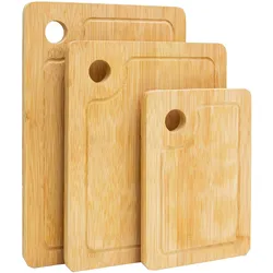 DuneDesign 3er Set Bambus Schneidebrett - 33x22cm Antibakterielles Holzbrett mit Saftrille