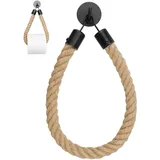 FUGLUS 1 Stück Toilettenpapierhalter, Handtuchhalter, Schwarz Matt OHNE Bohren Vintage, Naturfaser Hanfseil Wc-Papierhalter, WC Papier Halterung, Dekoration für das Badezimmer (ohne Bohren:Schwarz)