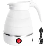 Faltbarer Wasserkessel 0.6L, Tragbarer Faltbarer Wasserkocher Reisewasserkocher Klein, 5 Minuten Schnelles Kochen Silikon Camping Wasserkocher Faltbar für Camping Reise Outdoor(Weiß)