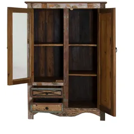 Massivmoebel24 Vitrine Altholz 95 x 42 x 140 cm Mehrfarbig