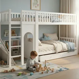 Okwish Etagenbett 90 x 200 cm Kiefer massiv weiß