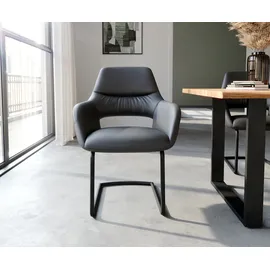 DeLife Freischwinger Yago-Flex mit Armlehnen Echt-Leder Schwarz Freischwinger rund Schwarz Taschenfederkern,