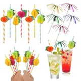 FINEASY 150 Stück Cocktail Deko, Cocktail Strohhalme, 3D Frucht Papier Strohhalme, Feuerwerk Sticks, Biologisch Abbaubare Papierstrohhalme, Cocktail Dekoration für Partys, Hochzeiten, Bar, Getränke