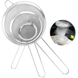 UKOFEW Küchensieb Set, 3 Stück 7/12/16cm Küchensieb Edelstahl Set mit Verstärktem Griff,Nudelsiebe Feinmaschig,Feines Sieb Set,Haushaltssieb für Backen, Kochen, Mehl, Saft, Gemüse, Obst, Tee