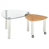 MCA Furniture Couchtisch-Set 2-teilig TALANGA, Braun - Silbergrau - Transparent - Glas - Eiche massiv - Metallgestell - mit Rollen