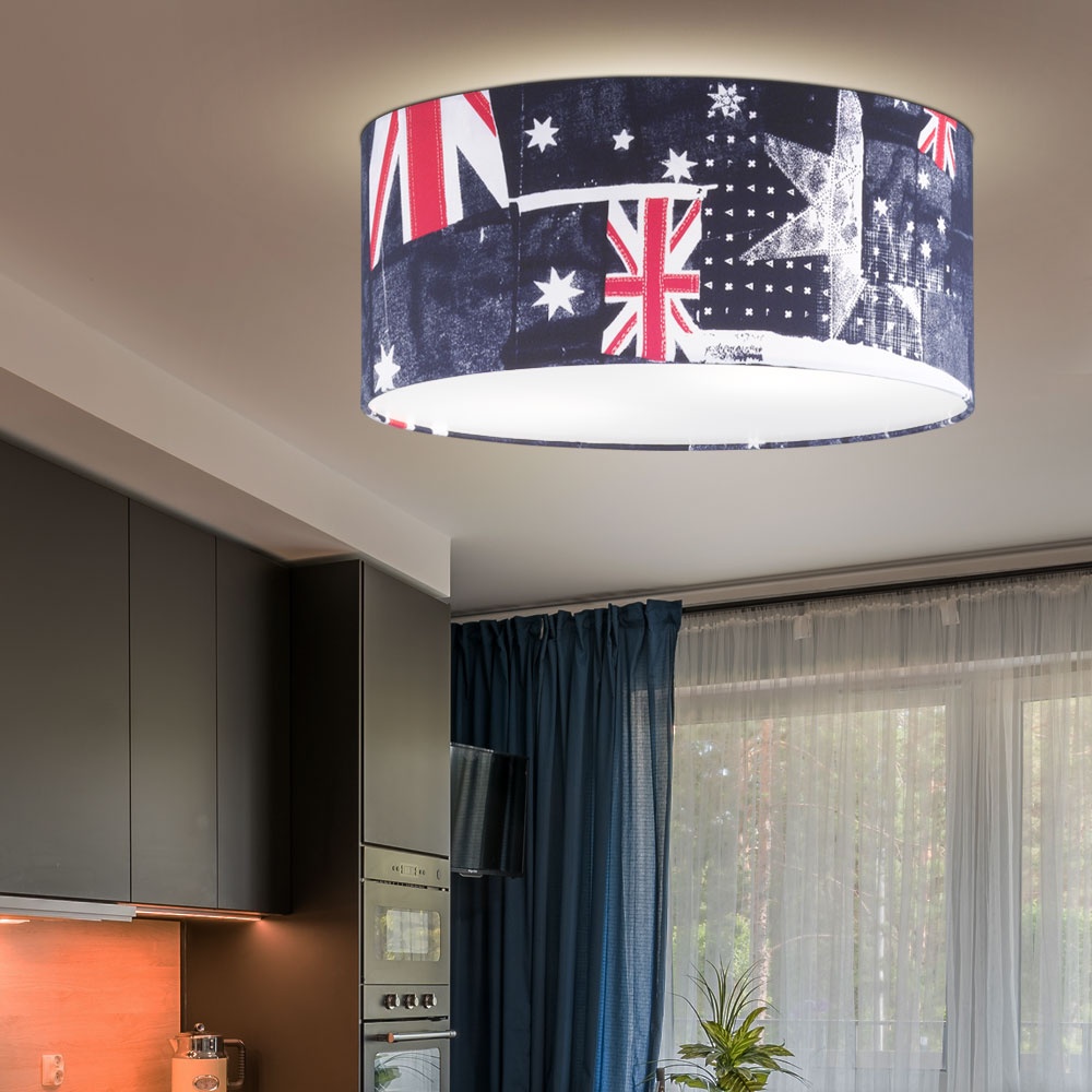Deckenlampe mit Flagge Union Jack Britische Flagge Deckenleuchte weiß rot blau, 2x E27, Durchmesser x Höhe 45 x 20 cm