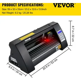 Vevor Vinyl Schneideplotter 375 mm, Folienschneider Max. Schnittbreite 285 mm, Plottermaschine Signmaster-Software, Plotter Windowskompatibel, Folienplotter Halbautomatisch Schnittpräzision ±0,001 mm