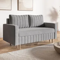 MOTIVENA Leo 2 Sitzer Sofa mit Schlaffunktion, Schlafsofa 160 cm Breit, Sofa 2 Sitzer, 2er Sofa, Sofa Klein, Keine Couch, Schlafsofa 2 Sitzer, Bonellfederkern (H4), Samt Sofa Grau