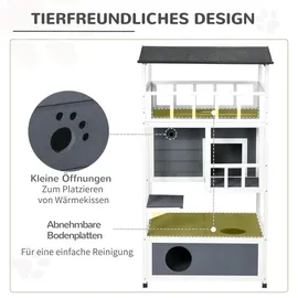PawHut Katzenhaus,4 Etagen, Katzenvilla, Katzenhütte für draußen, Tannenholz - Bunt