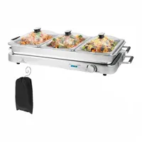 Goplus 2 in 1 Buffetwärmer & Warmhaltebehälter, 450W elektrische Warmhalteplatte mit Deckeln, 8 L Buffet Wärmer mit Temperaturregler von 50°C bis 150°C, Edelstahl Speisenwärmer für Catering, - Silber