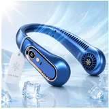 HS.SUPPLY Mini USB-Ventilator Miniventilator, Nackenventilator, Halsventilator, Körperventilator, LED-Display, beidseitiger Luftauslass blau