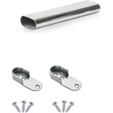 Metall Kleiderstange Oval Schrankstange | Seiten-Wandmontage | Schrankrohr Stahl Verchromt | Möbelrohr 30x15mm | inkl. 2 Stk. Schrankrohrlager & Schrauben | MKGT®, Länge: 1000mm - 1.0m