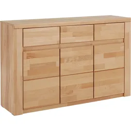 Home Affaire Sideboard HOME AFFAIRE "Burano,127cm breit, Fronten Massivholz,3 Türen,3 Schubladen,6 Fächer", braun (eiche teilmassiv), B:127cm H:80cm T:35cm, FSC-zertifiziertes teilmassives Holz, Sideboards, Sideboard, Holz massiv,Holzwerkstoff,Griffmulden,Böden