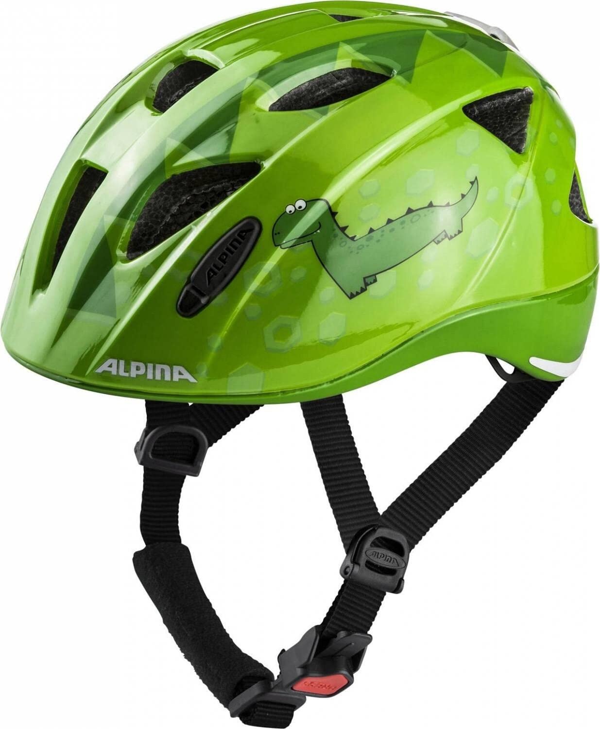 ALPINA XIMO FLASH - Beleuchteter, Reflektierender, Leichter & Anpassbarer LED Fahrradhelm Für Kinder, green dino gloss, 49-54 cm