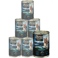 Dehner Wild Nature Katzenfutter Gebirgssee, Nassfutter getreidefrei, für ausgewachsene Katzen, Lachs / Forelle, 6 x 400 g Dose (2.4 kg)