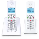 ALCATEL F530 Duo – Schnurloses DECT-Telefon-Set – Großes beleuchtetes Display – Freisprechfunktion – Anrufsperrfunktion – 2 Direktwahltasten – 2 Mobilteile – Weiß/Grau