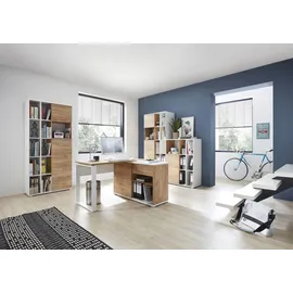 Germania GW-Lioni, weiß (weiß, navarra, eiche, nachbildung), Holzwerkstoff Metall, Holzwerkstoff, Metall, Arbeitsmöbel-Sets, Büromöbel-Set