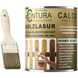 Holzlasur Dickschichtlasur 750ml Set mit Pinsel 2in1 Dauerschutzlasur Holzschutz Lasur (10 Weiß)