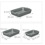 Relaxdays 3-tlg. Keramik, 3 Größen, eckig, Ofenform für Lasagne, Gratin, Tiramisu, spülmaschinenfest, grau