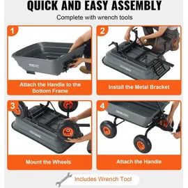 Vevor Transportwagen, Gartenkarre mit leicht zu montierendem Stahlrahmen, Gartenwagen mit umwandelbarem 2-in-1-Griff, Mehrzweck-Schubkarre mit 270 kg