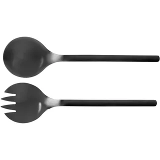 Wenko Salatbesteck Mod. Nagy, 2-teiliges Set, Salatgabel und Servierlöffel aus Edelstahl mit mattem Finish, extra große Aufnahmefläche, BLACK OUTDOOR KITCHEN Zubehör, 29x7,5x0,35 cm, Schwarz