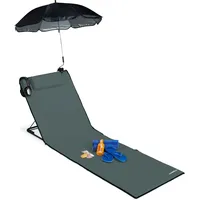 Relaxdays Strandmatte, gepolsterte Strandliege XXL m. Sonnenschirm, 3-stufig verstellbar,