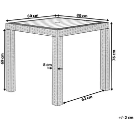 Beliani Gartentisch hellgrau Rattanoptik 80 x 80 cm